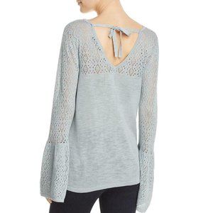 Pointelle Bell Sleeve Tie Back V-Neck Sweater